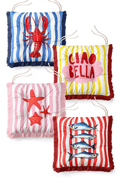 IdeCraft Colorful Striped Ciao Bella and Sea Creatures Fringed Fluffy Chair C...