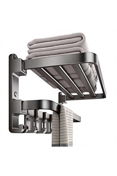 Generic Bathroom Towel Rack Wall Mounted Foldable Towel Shelf with Double Tow...