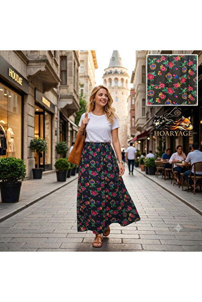 hoaryage Elastic waist ethnic bohemian floral patterned viscose fabric maxi s...