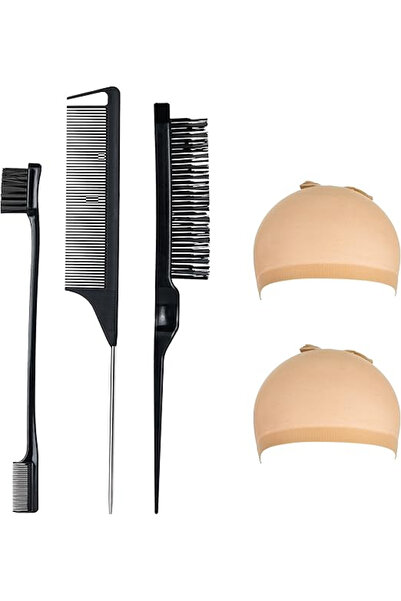 OEM Set de 3 perii/piepteni pentru coafat + 2 bonete pentru peruci, Negru, Pe...