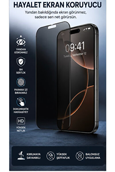 İphone 17 pro max uyumlu darbeye dayanıklı hayalet ekran koruyucu kırılmaz cam