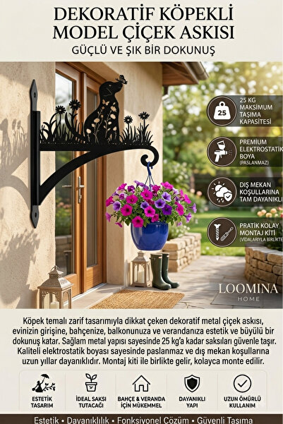 Loomina Home Decorative Dog Figured Laser Cut Metal Balcony Flower Hanger Wal...
