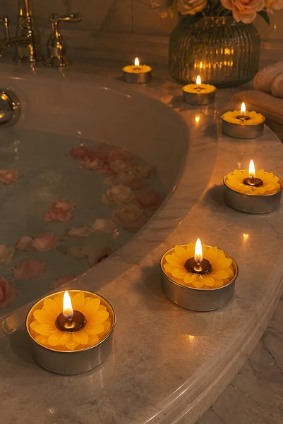 EMİLA HOME 10 Adet Ay Çiçeği Mum,Romantik Dekoratif Mum Seti, Masa Süsü ve Öz...