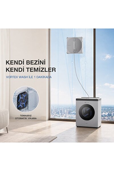 Ecovacs Akıllı Cam Temizleme Robotu, Otomatik Bez Yıkamalı Çok İşlevli İstasy...
