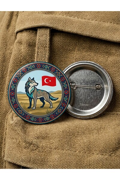 Fikart Gökbörü ve Bozkurt Efsanesi Özel Çizim Tasarımlar 5'li Paket 58mm Buton Rozeti Seti