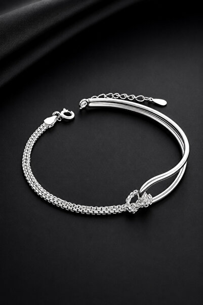 THE Steel Silver Color Chain Detailed Adjustable Modern Women's Ring
