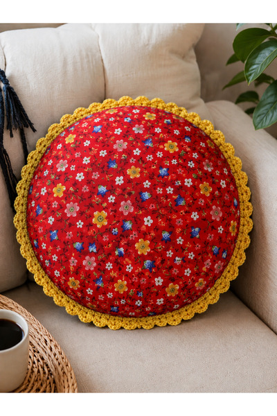 Generic Brand Embroidered Poplin Throw Pillow (40cm Diameter - Ready-Made Fil...