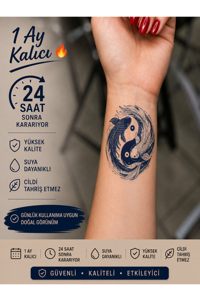 Genel Markalar 1 Aylık Geçici Minimal Ying Yang Balıklar Dövmesi