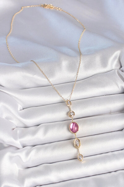 online kapsulavm avm alışveriş Brass Chain Gold Color Pink Zircon Stone Y Nec...