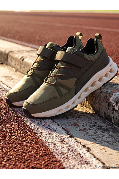 LC Waikiki Triwex Khaki Lace-Up and Velcro Boys' Sports Shoes