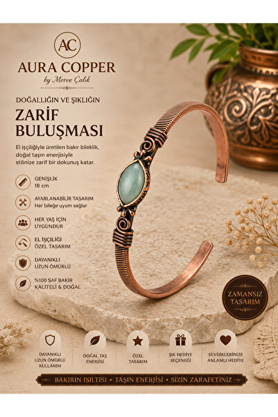 AURA COPPER Doğal Taşlı Bakır Bileklik – El Yapımı Ayarlanabilir Otantik Unis...
