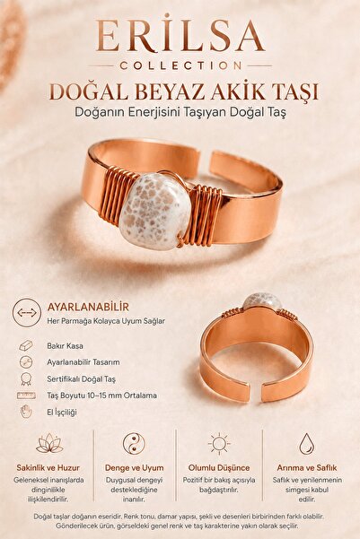 Erilsa Certified White Spotted Agate Stone Copper Case Adjustable Handmade Na...