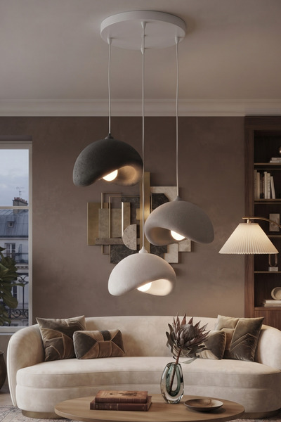 the mr east Beton Görünümlü 3’lü Sarkıt Avize Ayarlanabilir Boy PLA Modern De...