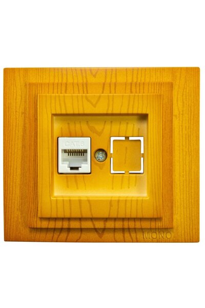 OEM Priza internet Larissa, RJ45 Cat6, incastrat, rama inclusa, stejar