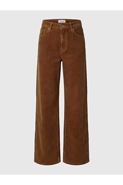 SELECTED Pantaloni din catifea reiată, croială largă