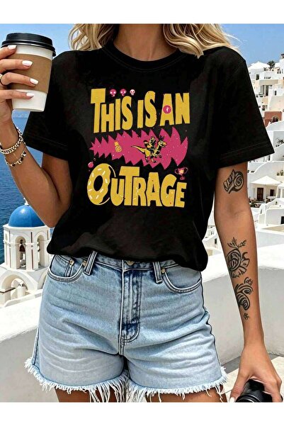 k222 تي شيرت نسائي فضفاض بمقاس كبير، بطباعة مسطحة بعبارة 'THIS IS AN OUTRAGE'...