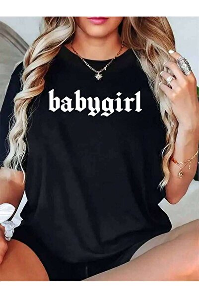 25W Women'S Oversized Babygirl Text Gradient-Shirt - Soft Round Neck Short Sl...