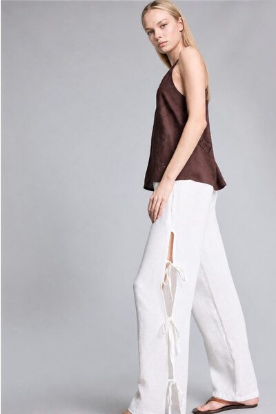 DeFacto 100% Cotton Regular Fit Muslin White Beach Pants H7872Ax26Sp