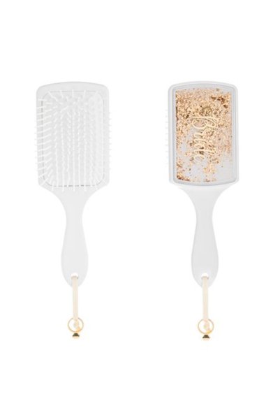OEM White Rectangular Flat Hair Brush with Gold Confetti Hen Bride Gold Ring ...