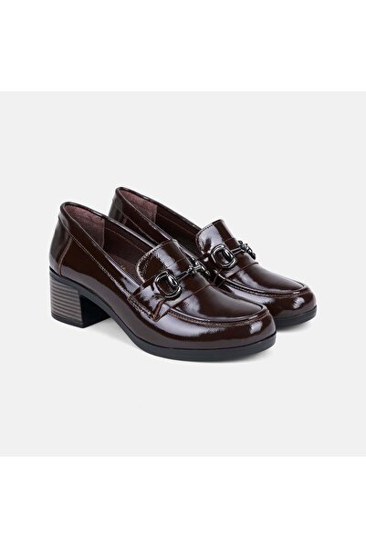 Desa Women's Brown Desacomfort Metal Buckle Patent Leather Heeled Loafer