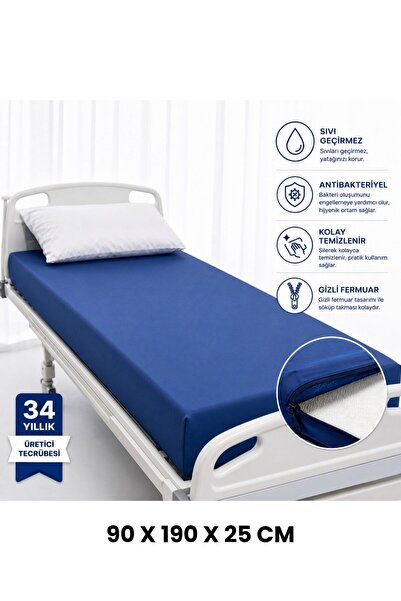 vesko tekstil Poliüretan Fermuarlı Hasta Yatağı Kılıfı 90x190x25 cm 120 Gr (G...