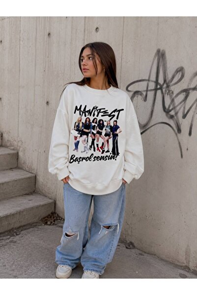 Manifest Grubu Başrol Sensin Oversize Sweatshirt- Pamuklu Uzun Kollu Üst Manifest Grubu