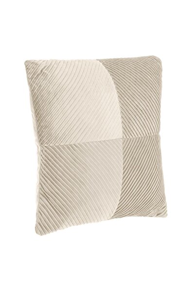 Zâna Casei Pernă decorativă de iarnă din catifea ecru cu dungi în relief 45x45cm
