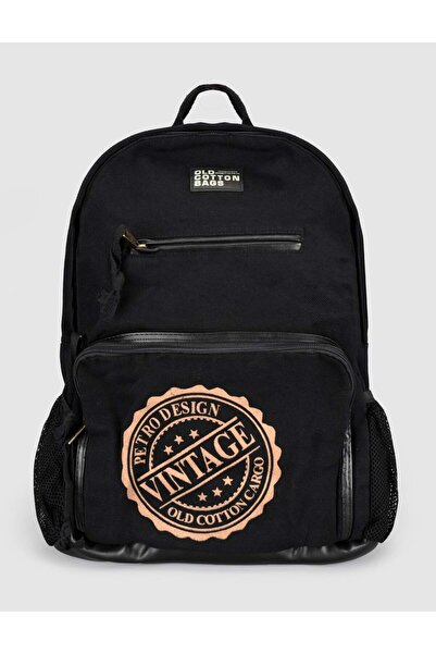 Cabani Black Printed Linen Unisex Backpack