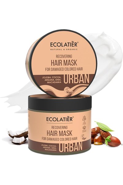 ECOLATIER Recovering Hair Mask for Damaged & Colored Hair, 380ml – Deep Nourishing & Restorative Treatment with Argan Oil & Shea Butter, Vegan & Anti-Pollution Hair Care