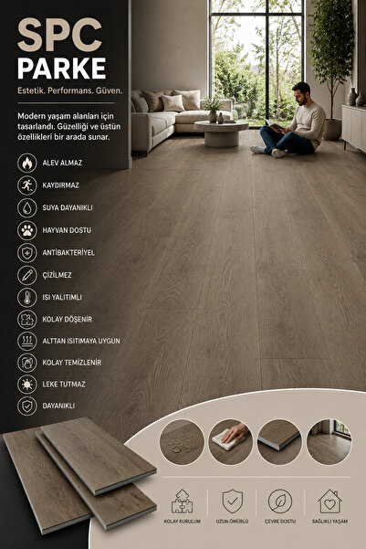 Zera Floor SPC Parke 4+1 mm Ahşap Desenli Suya Dayanıklı Kilitli Geçme Zemin ...