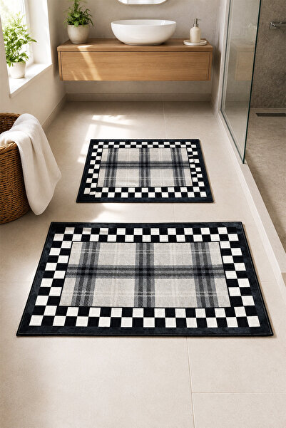 DEKOMOD Decorative Digital Printed Set of 2 Bath Mat Non-Slip Base Toilet Set