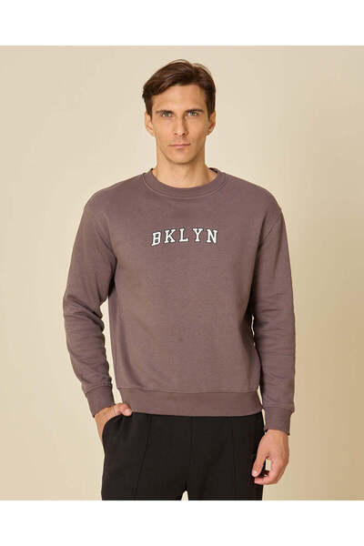 REDTAG Men Grey Printed Crew Neck Sweatshirt