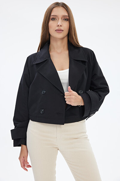 Bolivente Women's Double-Breasted Crop Trench Coat