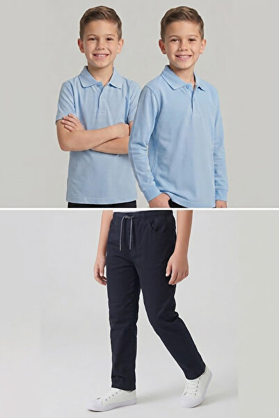 nacar çarşı Boys' School Baby Blue Long and Short Sleeve Polo Collar T-Shirt ...
