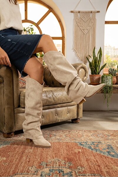 Suuet Luma Women's Boots Cowboy Bellows Thick Heeled Suede