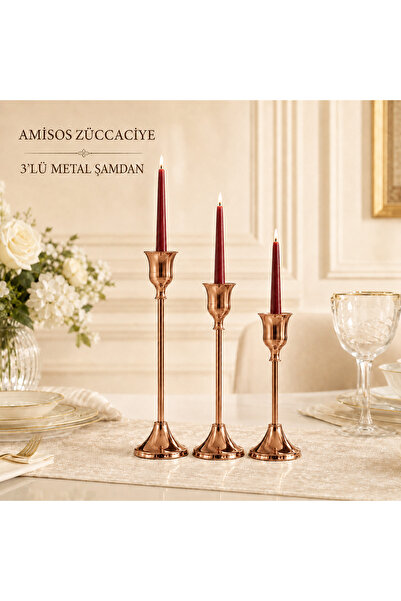 AC AMİSOS Amisos 3’lü Dekoratif Metal Şamdan Seti Dekoratif Mumluk Gold Gümüş...