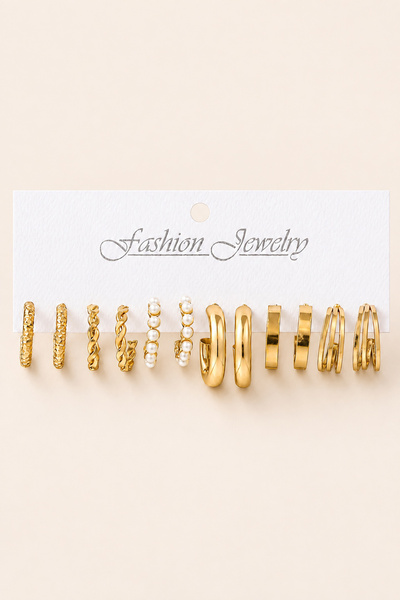 TREND COLLECTİON Kadın Gold Çoklu Küpe Seti – 6’lı Şık ve Trend Tasarım