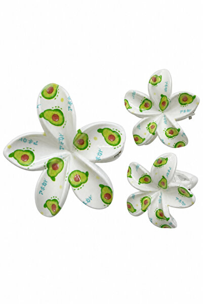 Jack Ferrero Avocado Patterned Flower Figured Hair Clip Set - 4 Pieces Women'...