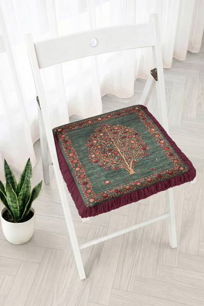 Realhomes Fringed Zippered Chair Cushion with Fruit Tree Motif - Vintage Gard...