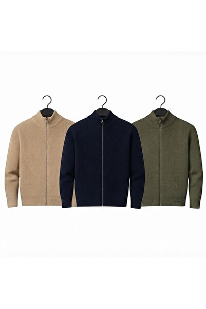 zs zaos fashion Set de 3 pulovere cardigan pentru bărbați, cu mânecă lungă, d...