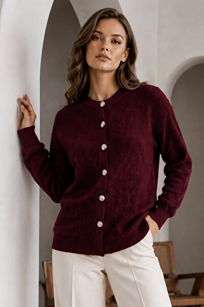 benguen Buttoned Beard Cardigan N3328 Claret Red