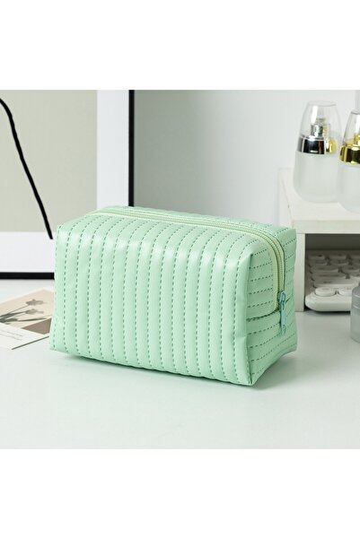 Generic Brand 1pc, Quilted PU Leather Cosmetic Bag Portable Travel Toiletry P...