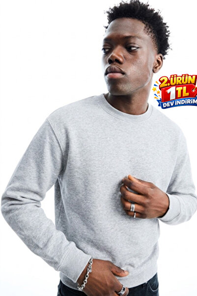 DAMGA JEANS Men's Regular Long Sleeve Gray Basic Sweatshirt