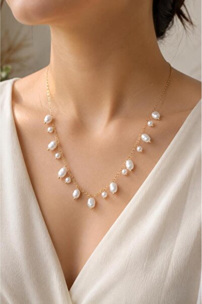 Hd Marketim Real Pearl Steel Chain Necklace Women's Elegant Natural Pearl Sto...