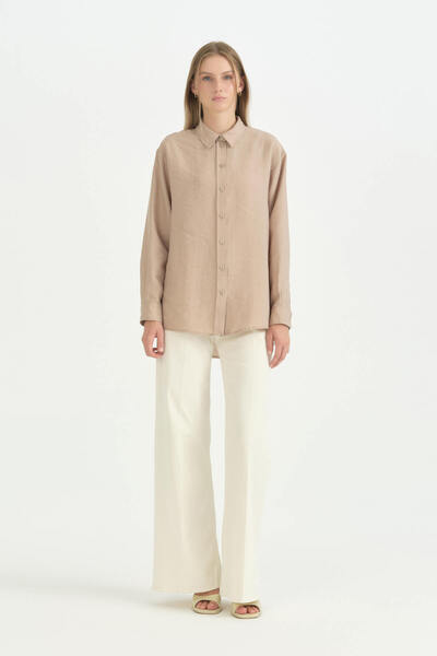 Nihan Modal Vintage Shirt Collar Tunic - Beige