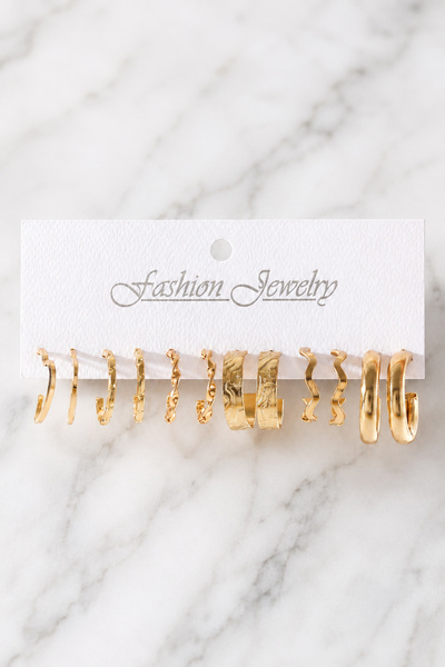 TREND COLLECTİON Gold Renk Kadın Küpe Seti – 6’lı Modern Halka Küpe