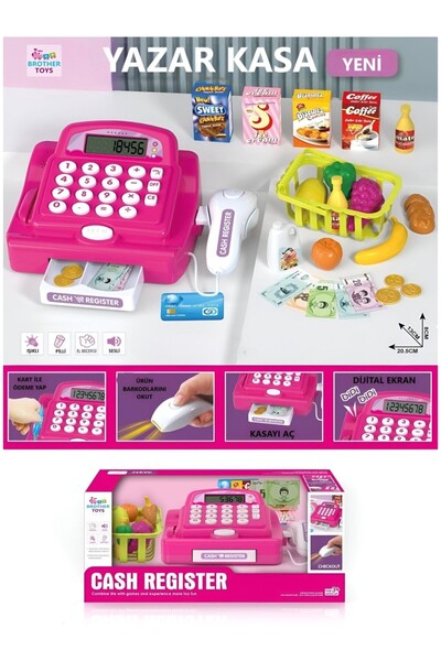 Brother Toys Oyuncak Yazar Kasa 29 Parça Sesli Işıklı Hesap Makineli Barkod O...