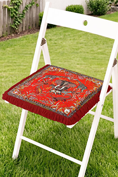 Realhomes Ethnic Forest Patterned Fringed Zippered Chair Cushion with Elephan...