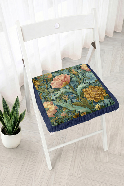 Realhomes Vintage Large Floral Motif Fringed Zippered Chair Cushion - Tassele...