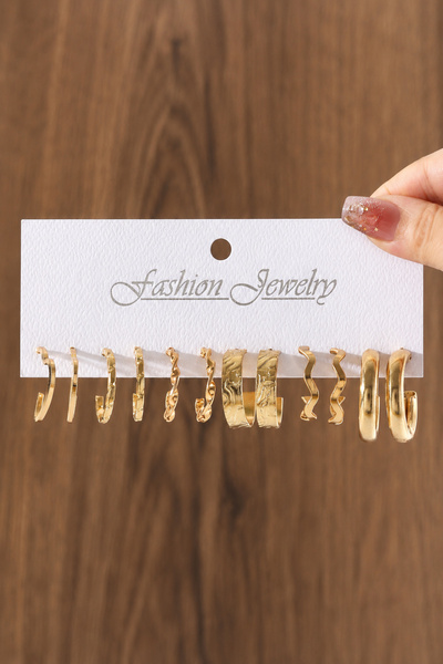 TREND COLLECTİON Gold Renk Kadın Küpe Seti – 6’lı Modern Halka Küpe